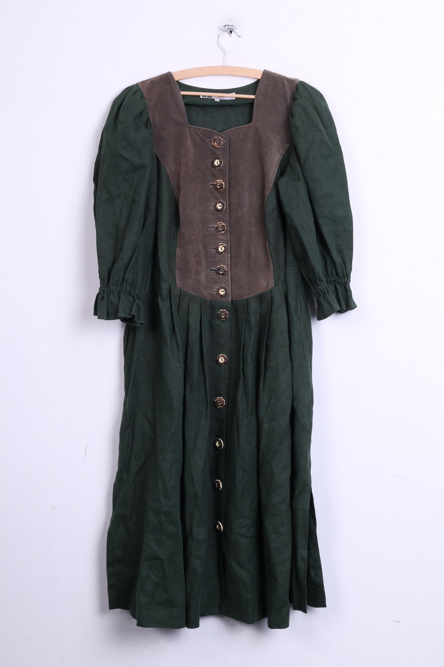 Alphoen Trachtenmode Womens 48 XL Dress Puffy Sleeve Leinen Tirol Green - RetrospectClothes