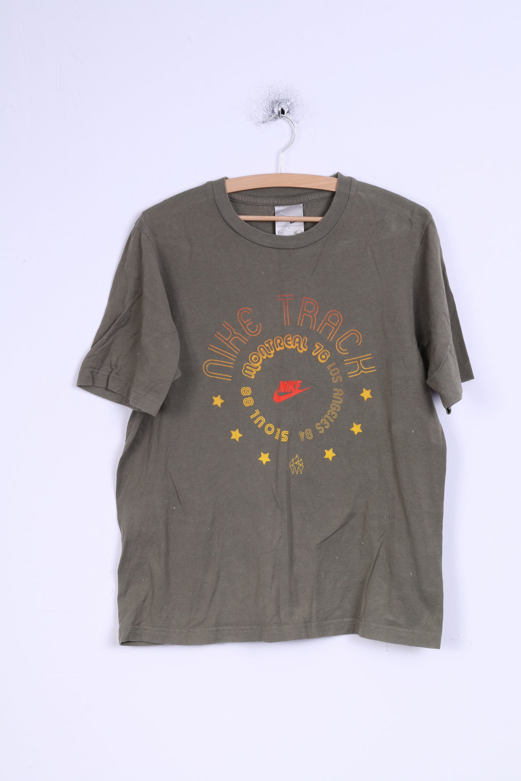 T-shirt Nike da uomo M in cotone kaki Montreal Los Angeles Seoul Nike Track Graphic