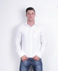 Hollister Mens M Casual Shirt White Striped Cotton Long Sleeve - RetrospectClothes