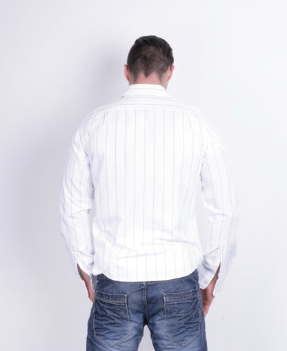 Hollister Mens M Casual Shirt White Striped Cotton Long Sleeve - RetrospectClothes