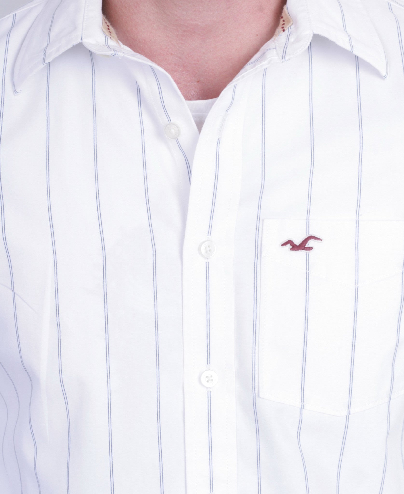 Hollister Mens M Casual Shirt White Striped Cotton Long Sleeve - RetrospectClothes