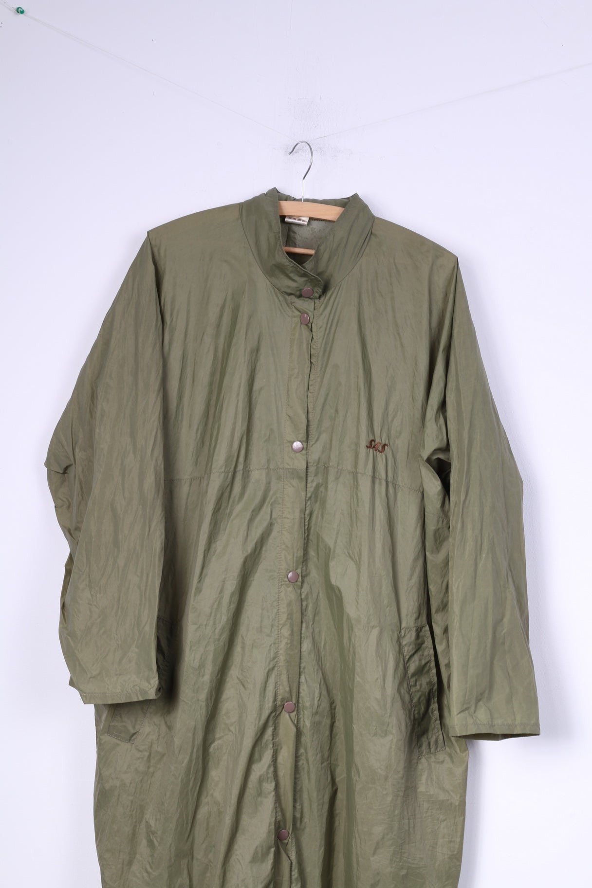 Ocean Womens S (L) Long Coat Green Snaps Hidden Hood Vintage Sas