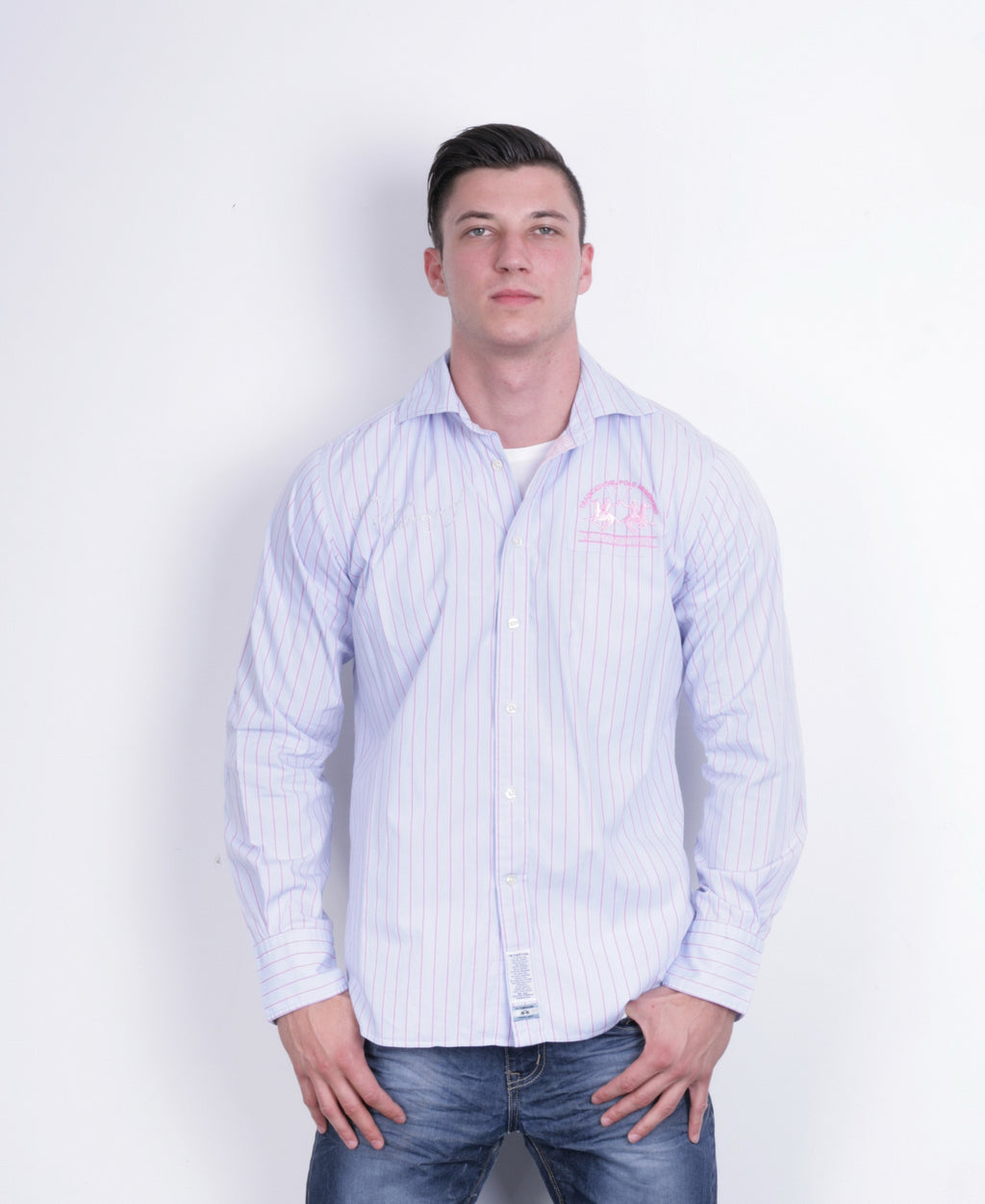 La Martina Mens L Casual Shirt Blue Cotton Buenos Aires Long Sleeve - RetrospectClothes