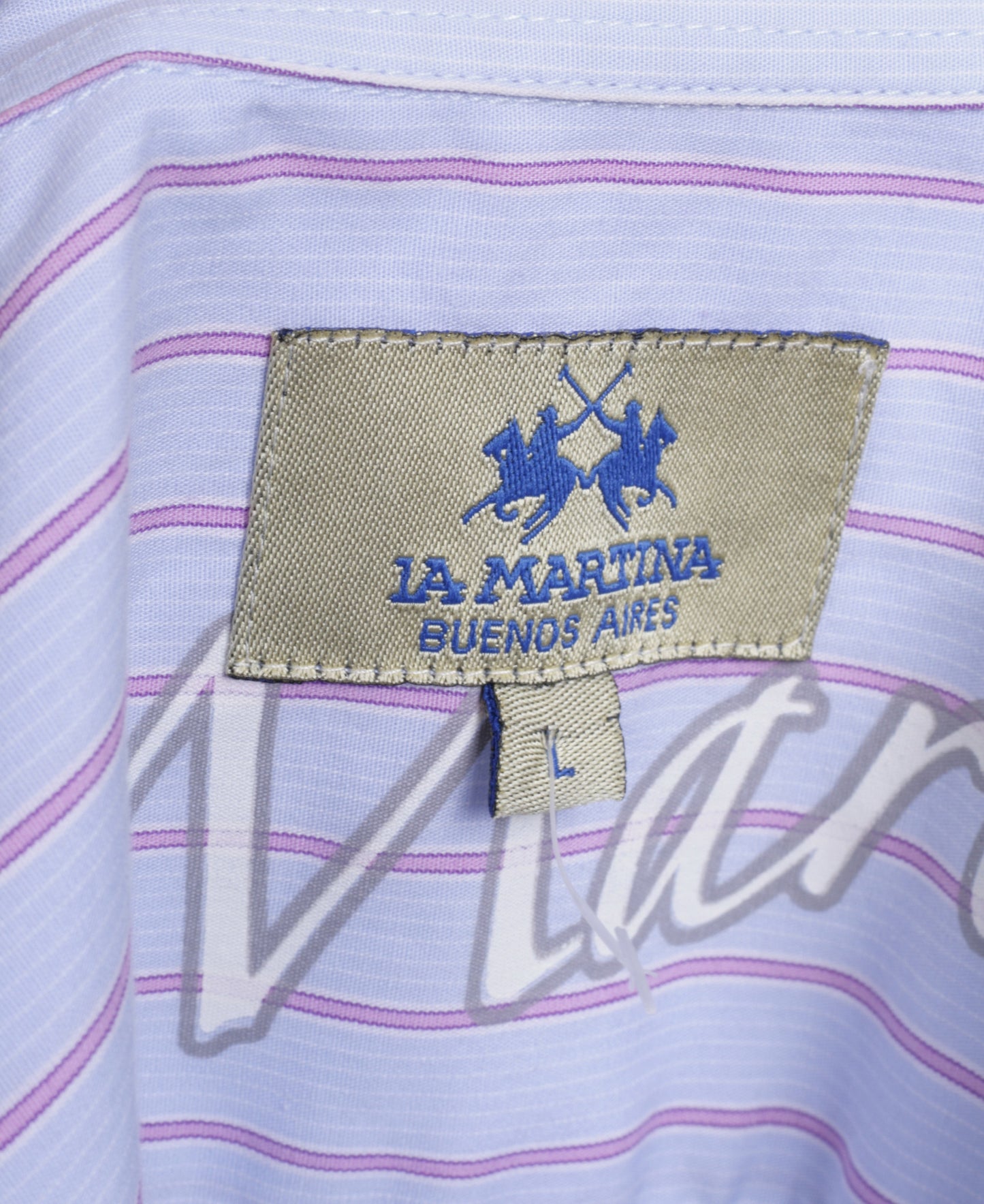 La Martina Mens L Casual Shirt Blue Cotton Buenos Aires Long Sleeve - RetrospectClothes