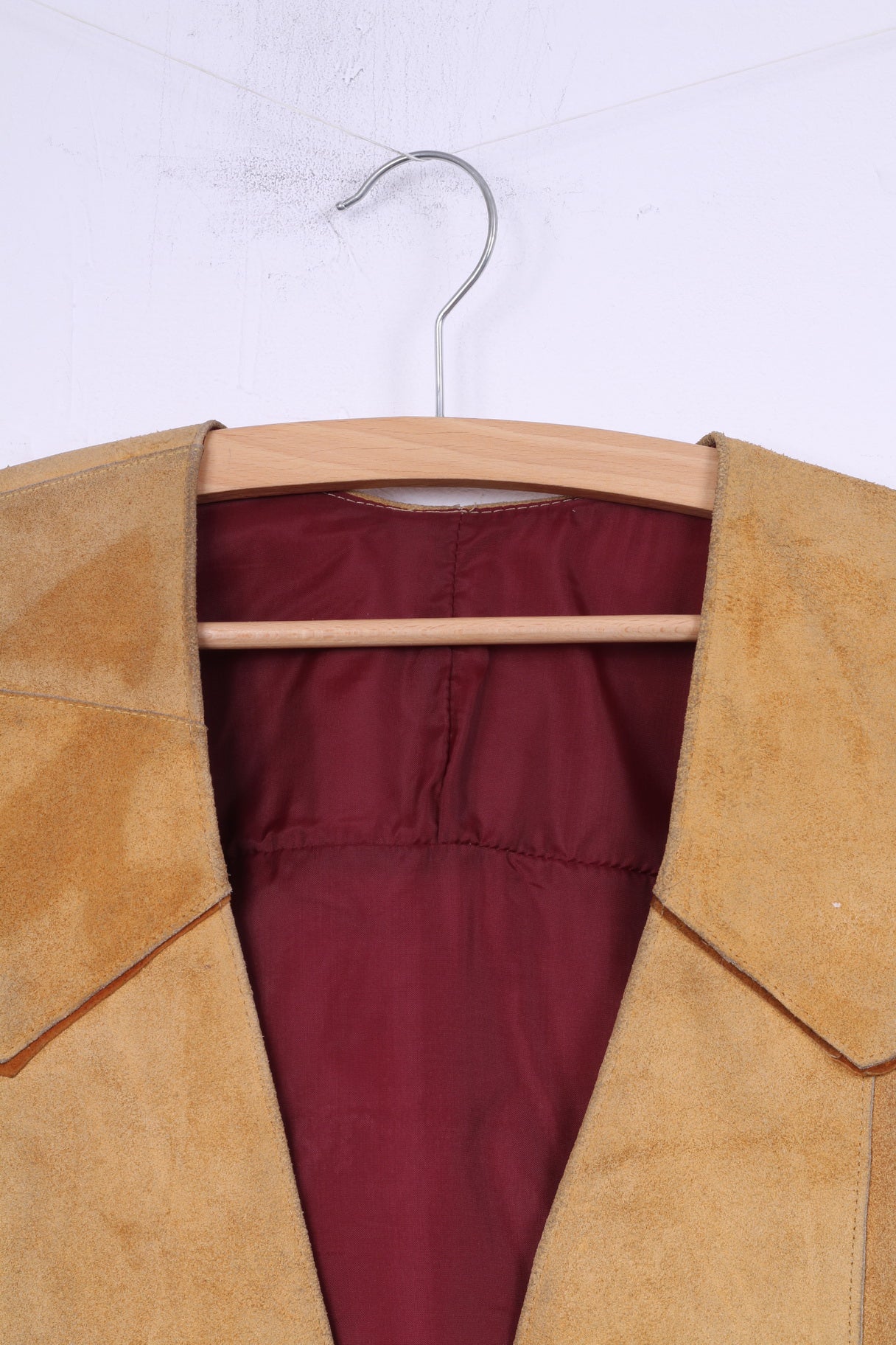 Vintage Women M Vest Patchwork Leather Suede Camel Retro Top
