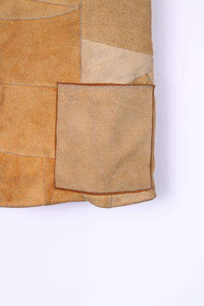 Womens M Vest Patchwork Leather Suede Camel Top