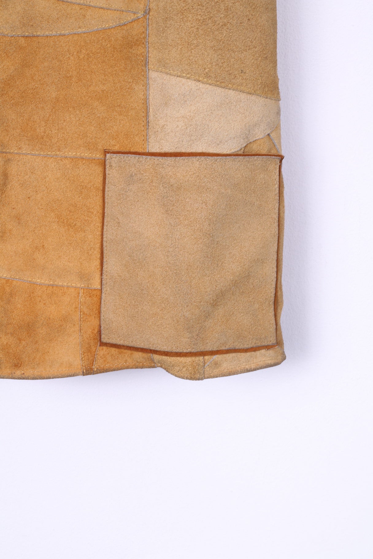 Vintage Women M Vest Patchwork Leather Suede Camel Retro Top