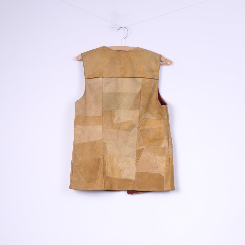 Womens M Vest Patchwork Leather Suede Camel Top