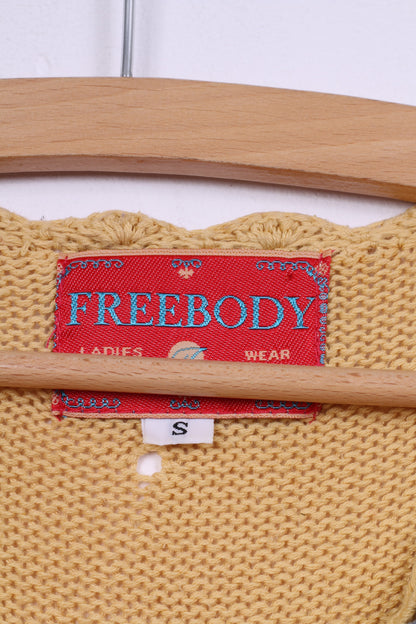 Freebody Pull en tricot jaune à manches courtes pour femme 