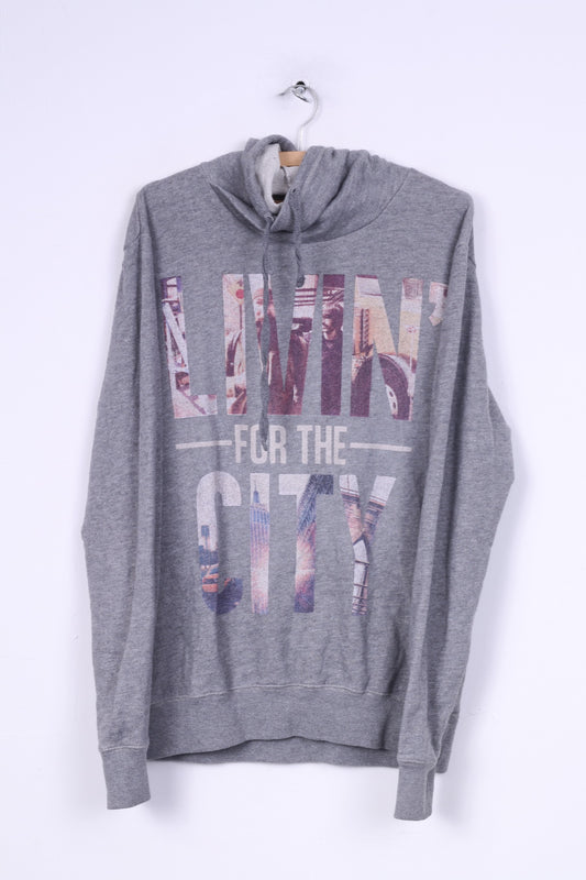 Pull&amp;Bear Sweat L Homme Gris Sport Cotton Livin For The City 