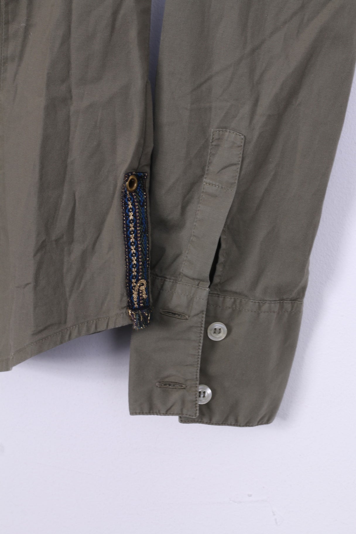 Replay Womens S Casual Shirt Khaki Cotton Slim Fit Long Sleeve