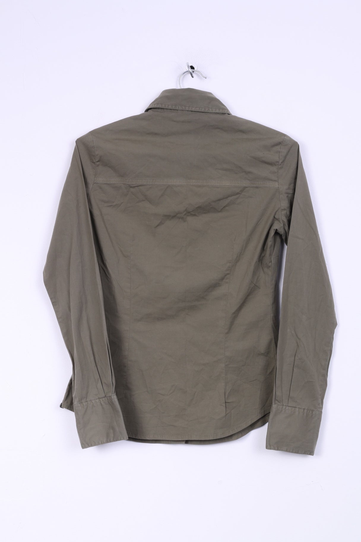 Replay Womens S Casual Shirt Khaki Cotton Slim Fit Long Sleeve