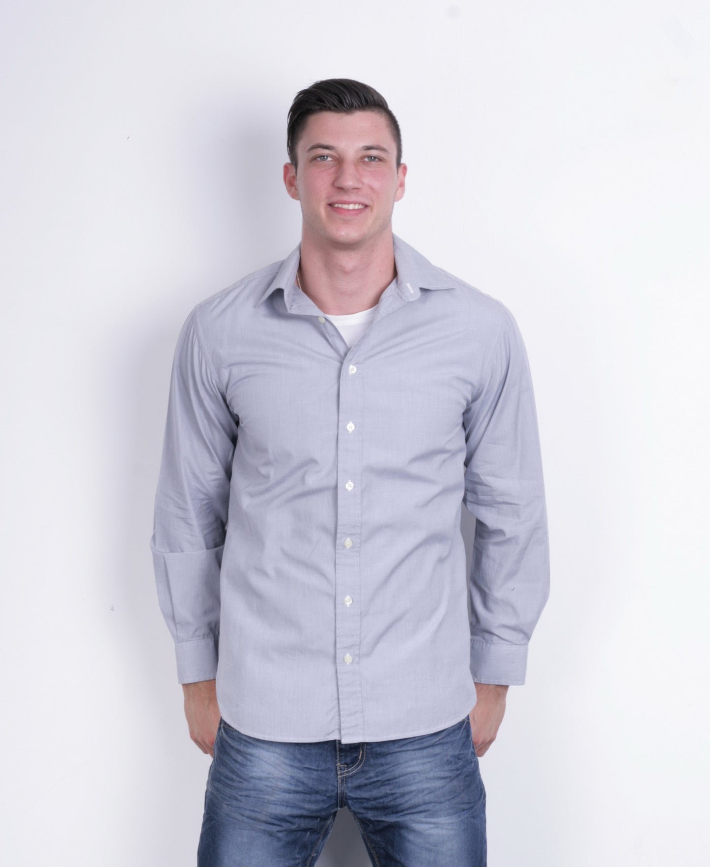 Thomas Pink Jermyn Street Mens 15.5 M Casual Shirt Cotton Long Sleeve Grey - RetrospectClothes