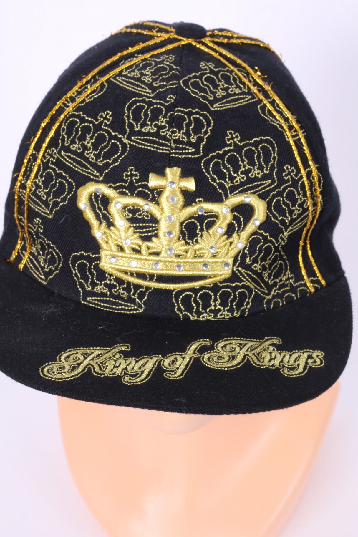 King OF Kings Black 7 Caps Black Baseball Hat Gold Embroidered 58cm
