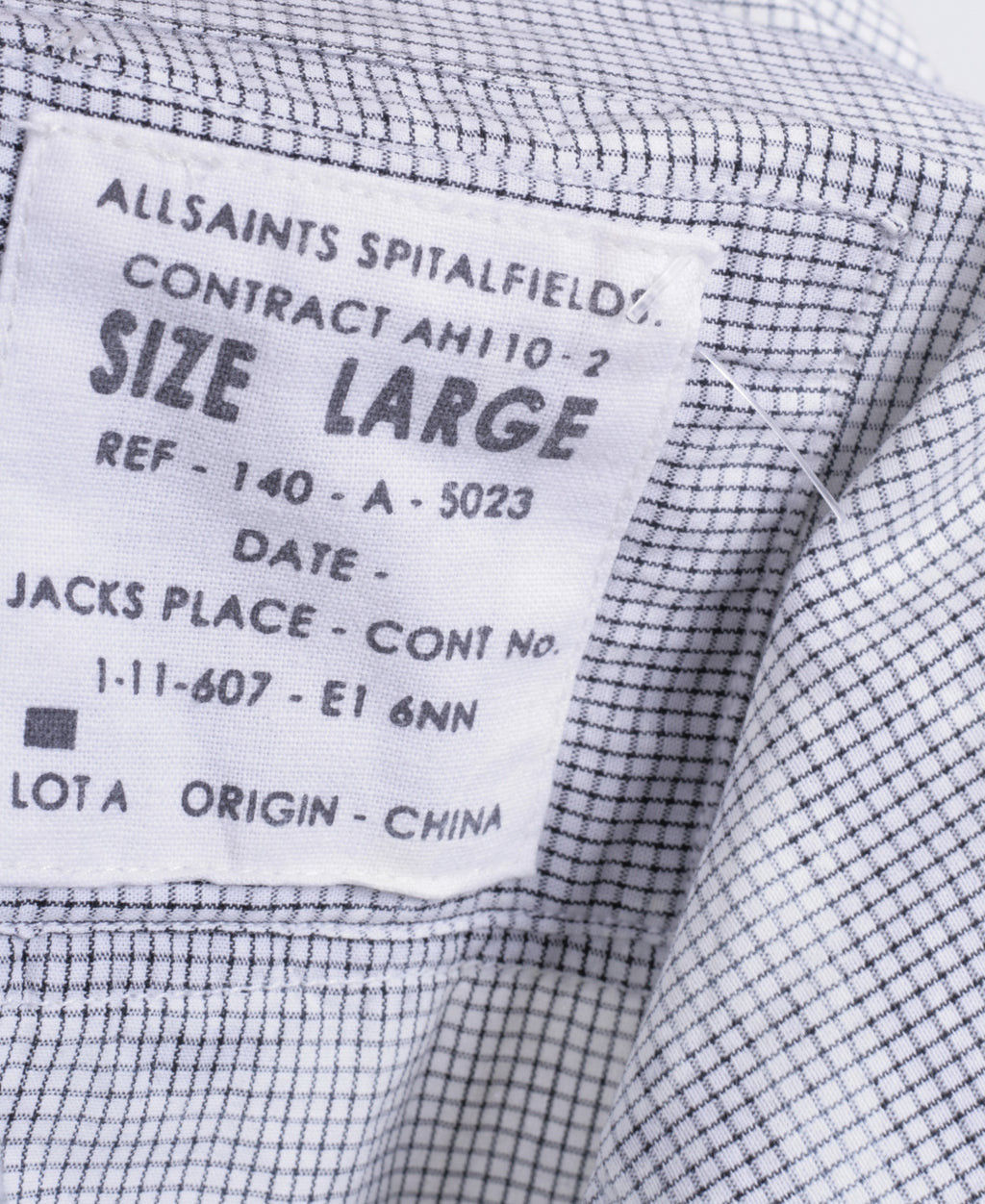 All Saints Mens L Casual Shirt Check White Grey Cotton Long Sleeve - RetrospectClothes