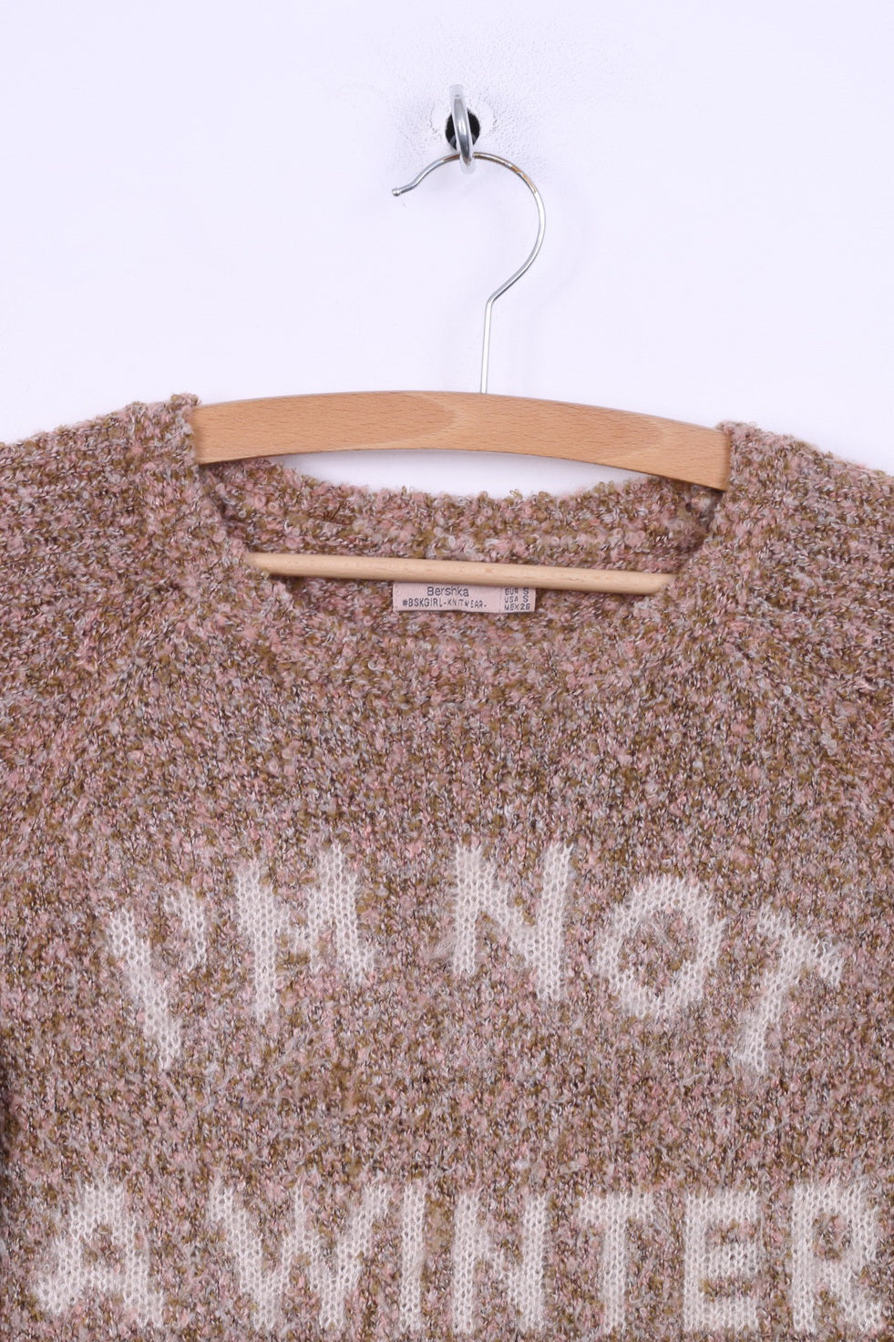 Bershka Womens S Jumper Brown Stretch Multi Color Knitted Graphic Sweater