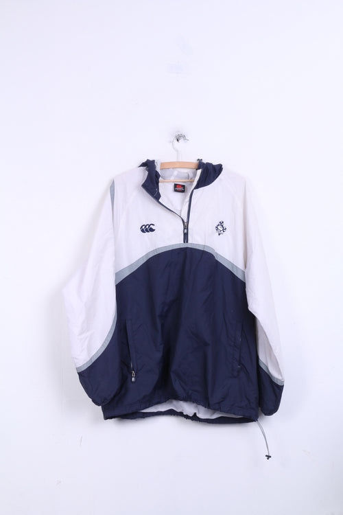 Canterbury Of New Zealand IRFU Mens XL Jacket White Hood Rugby Sport Nylon Waterproof - RetrospectClothes