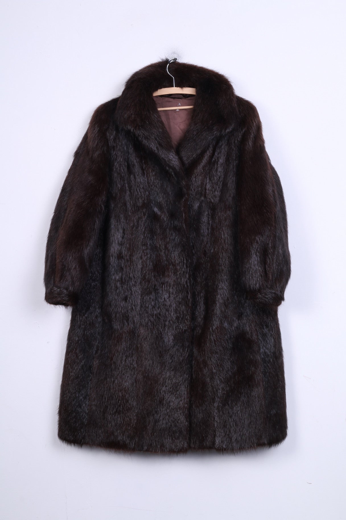 Cappotto XL da donna in autentica pelliccia marrone scuro Boho Vintage