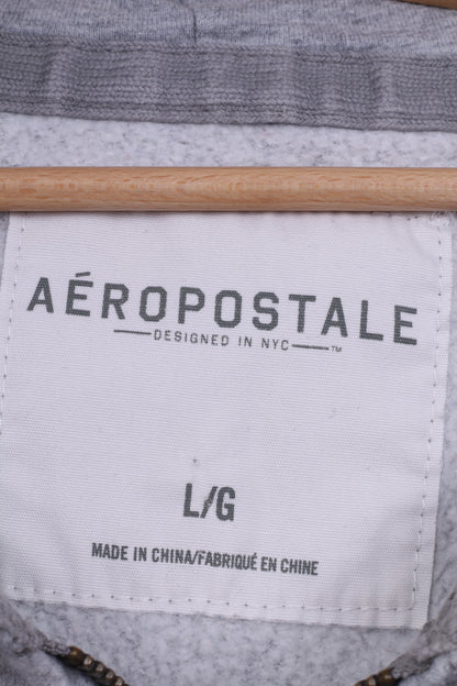 Aeropostale Mens L Jumper Sweatshirt Hooded Zip Neck Cotton Sportswear Grey
