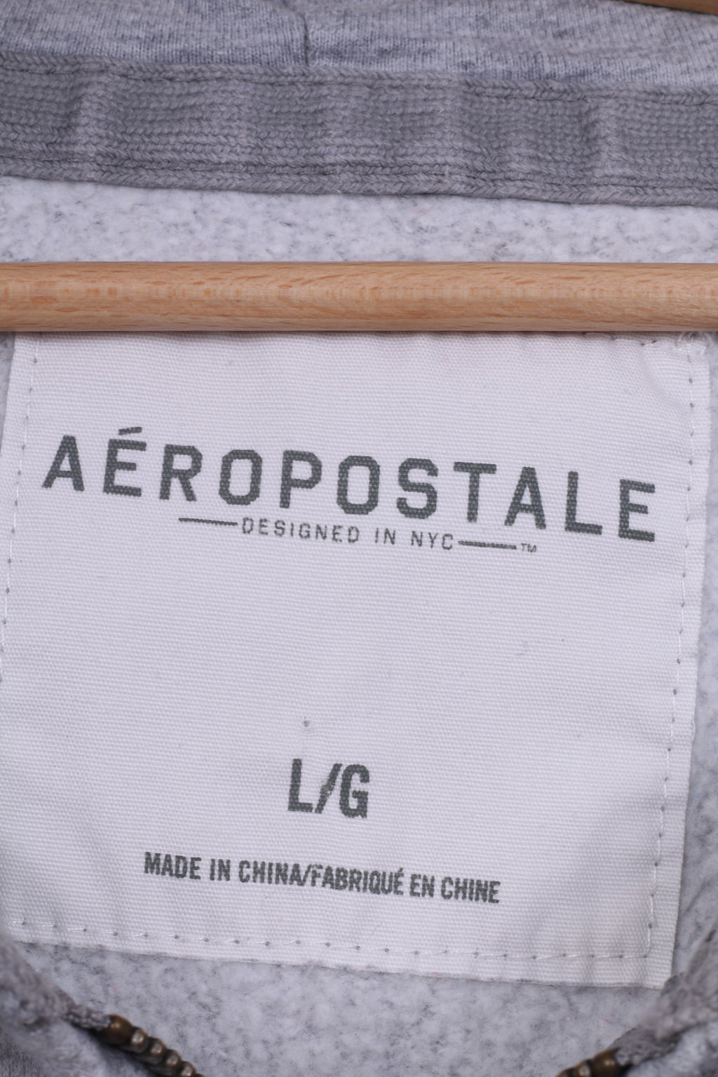 Aeropostale Uomo L Maglione Felpa con cappuccio Zip Collo Cotone Abbigliamento sportivo Grigio 