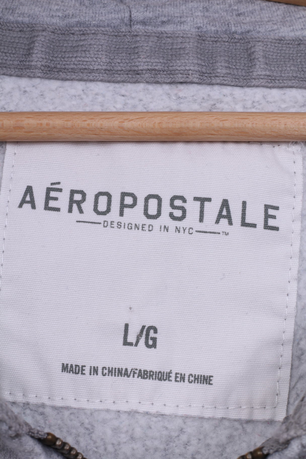 Aeropostale Uomo L Maglione Felpa con cappuccio Zip Collo Cotone Abbigliamento sportivo Grigio 