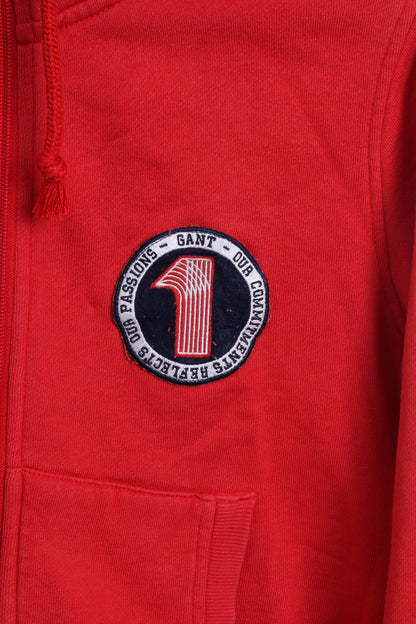GANT Womens L Sweatshirt Red Cotton Hooded Zip Up Sportswear
