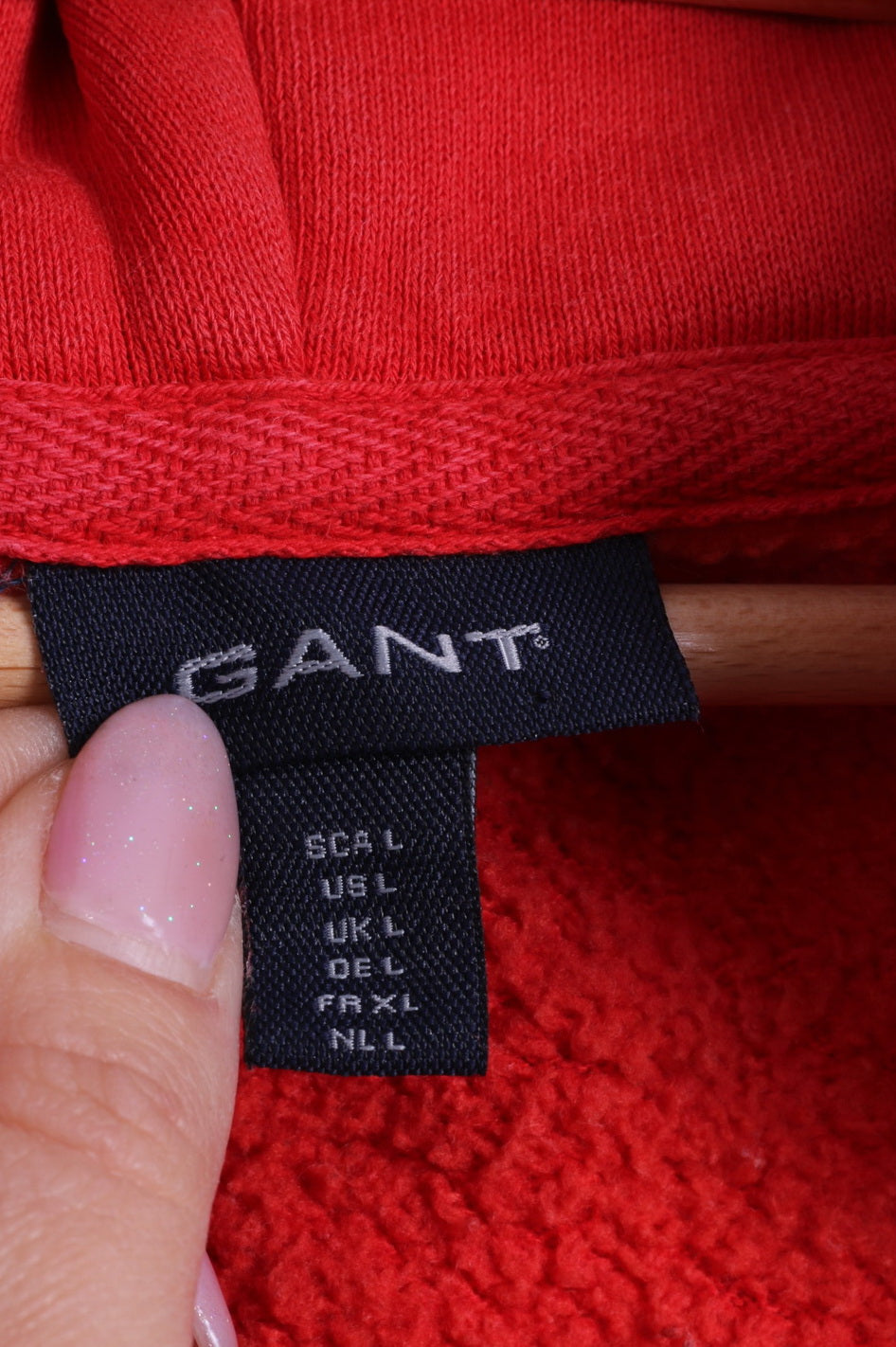 GANT Femmes L Sweatshirt Rouge Coton À Capuche Zip Up Sportswear