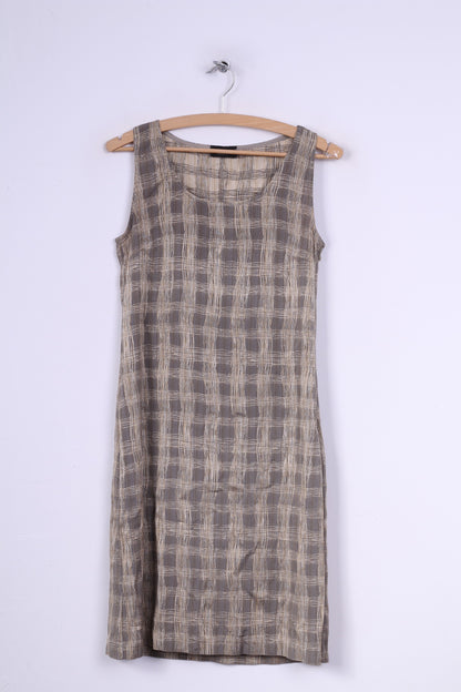 James Lakeland 42 (S)Mini Dress Check Grey Sleeveless Scoop Neck Vintage Italy