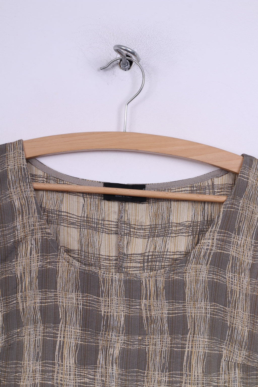 James Lakeland 42 (S)Mini Dress Check Grey Sleeveless Scoop Neck Vintage Italy