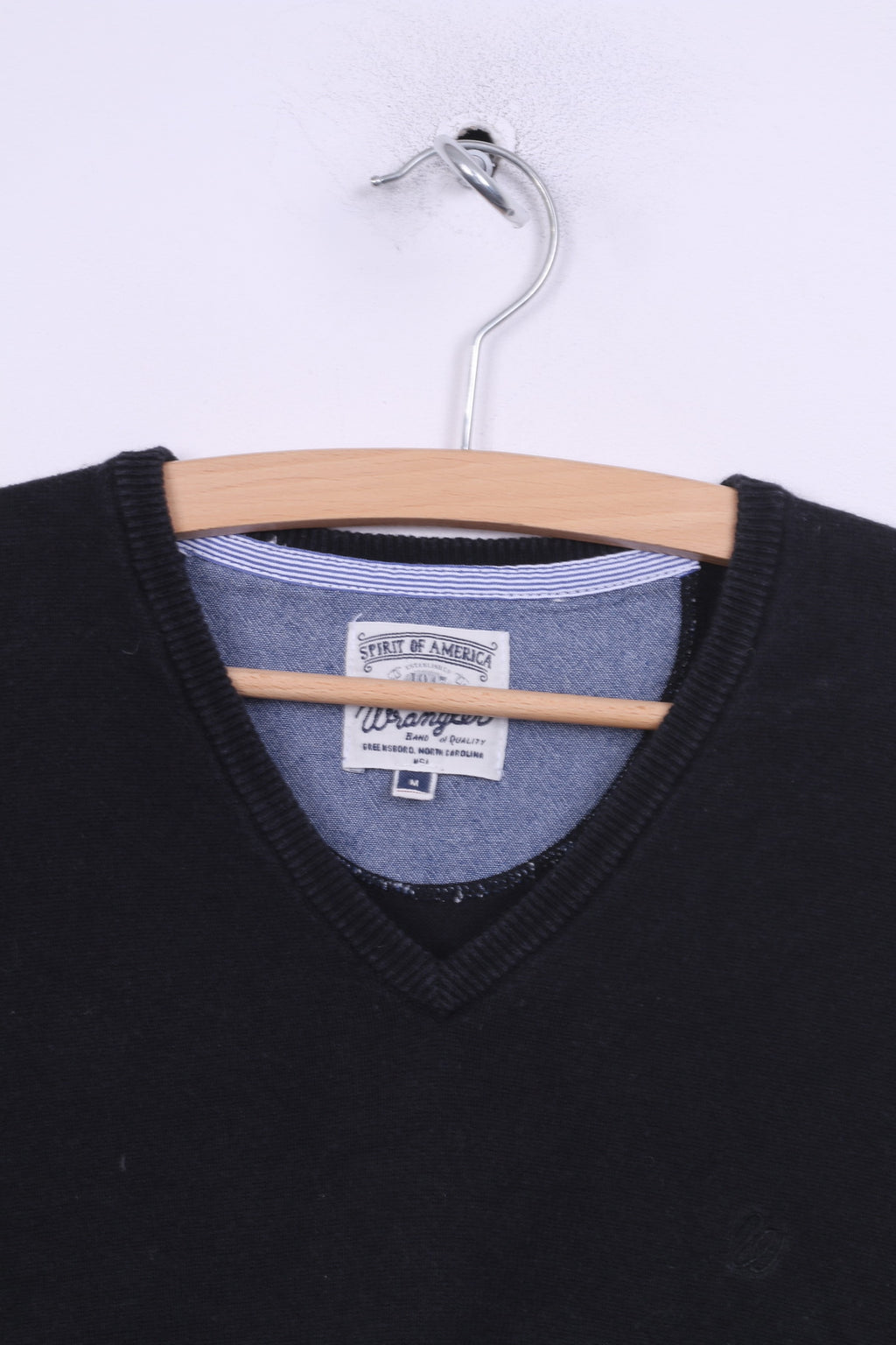 Wrangler Mens M Jumper Navy Sweater V Neck Cotton Nylon Wool