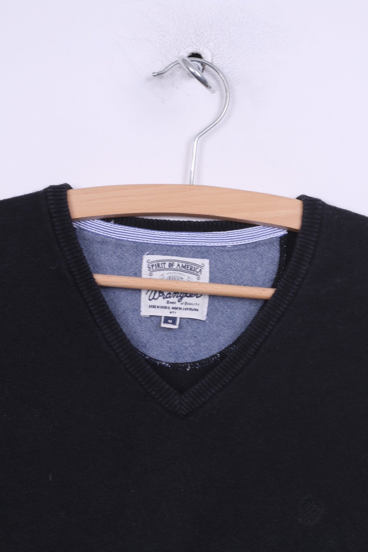 Wrangler Mens M Jumper Navy Sweater V Neck Cotton Nylon Wool