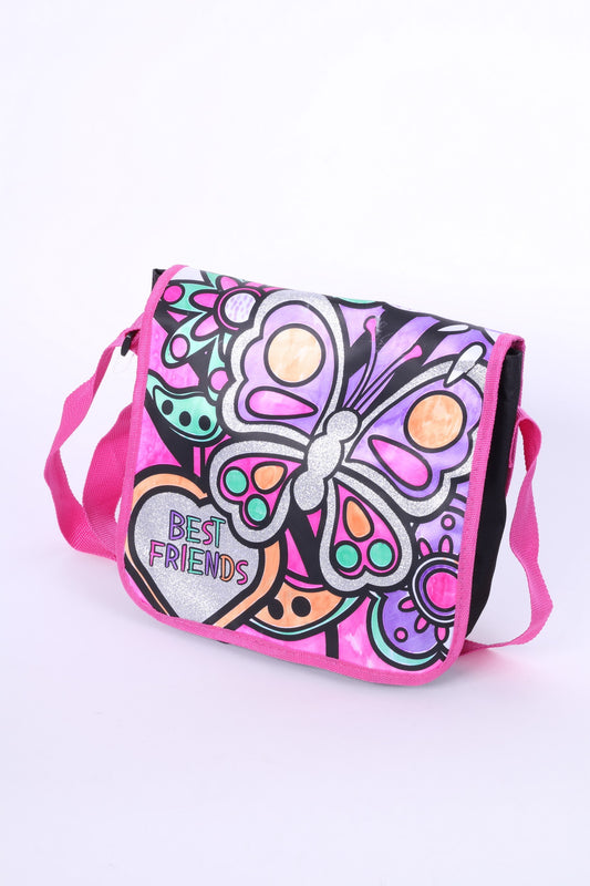 Borsa a spalla Best Friends Nera Rosa Farfalla