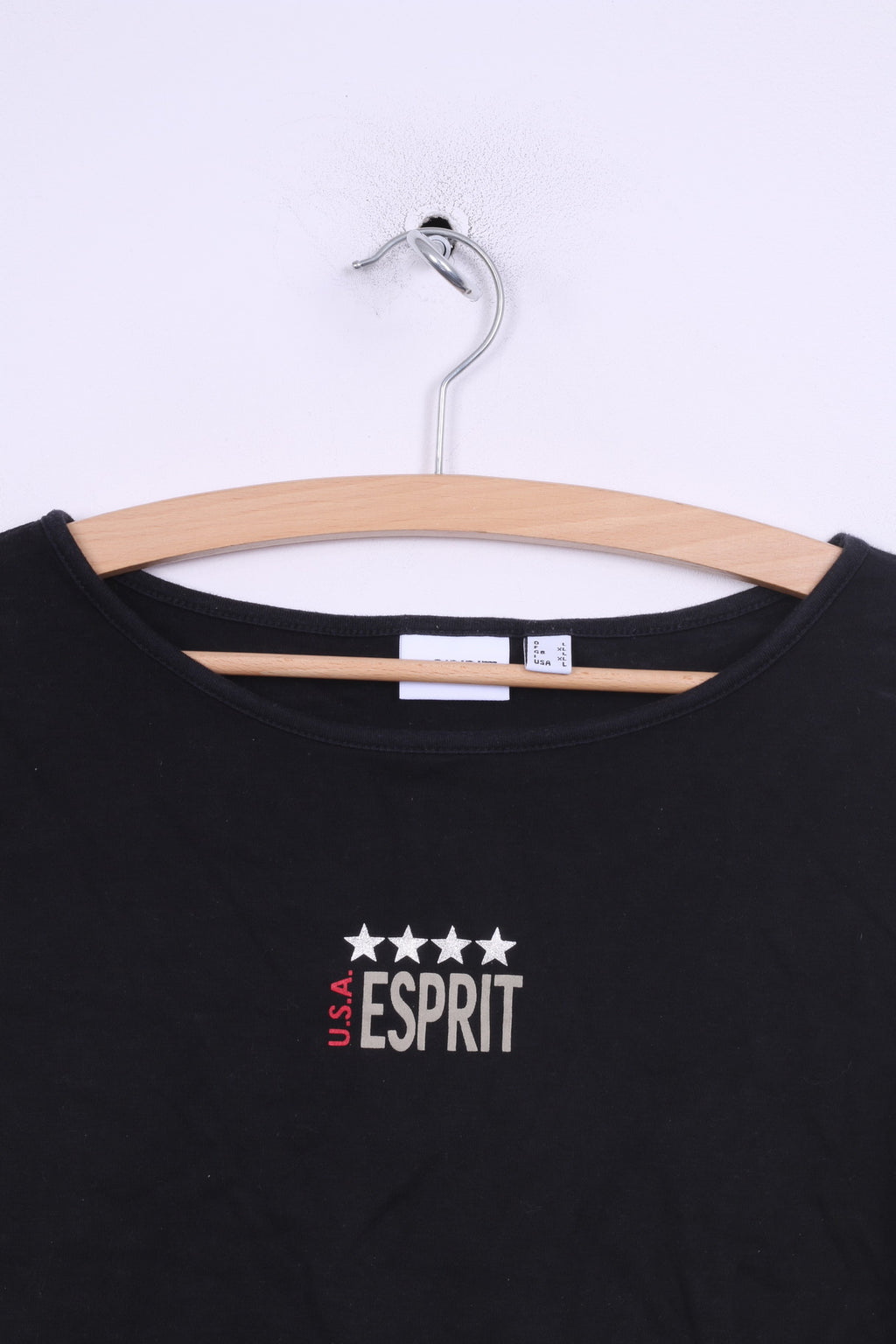 Esprit Womens L Shirt Long Sleeve Black Cotton U.S.A