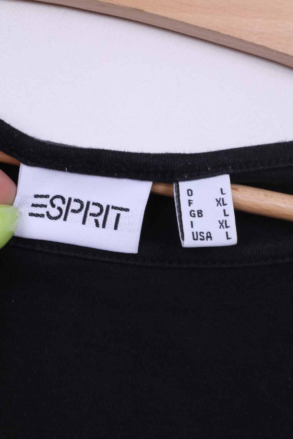 Esprit Womens L Shirt Long Sleeve Black Cotton U.S.A