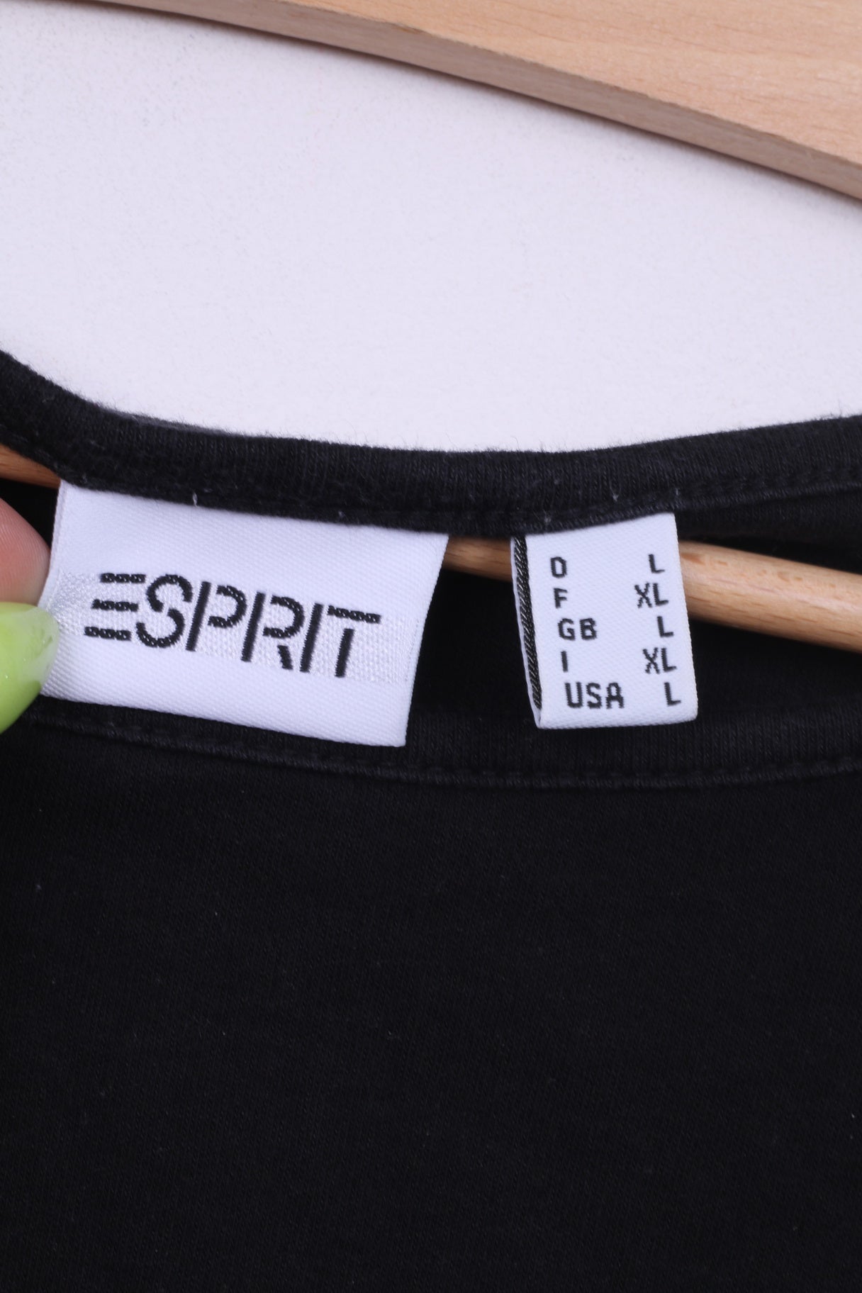 Esprit Womens L Shirt Long Sleeve Black Cotton U.S.A