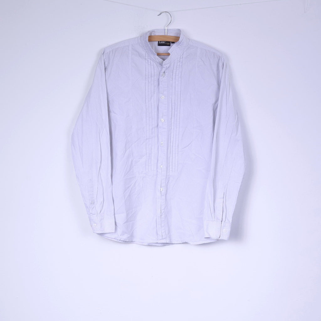 Lee L Chemise décontractée pour homme Col montant rayé Blanc à manches longues