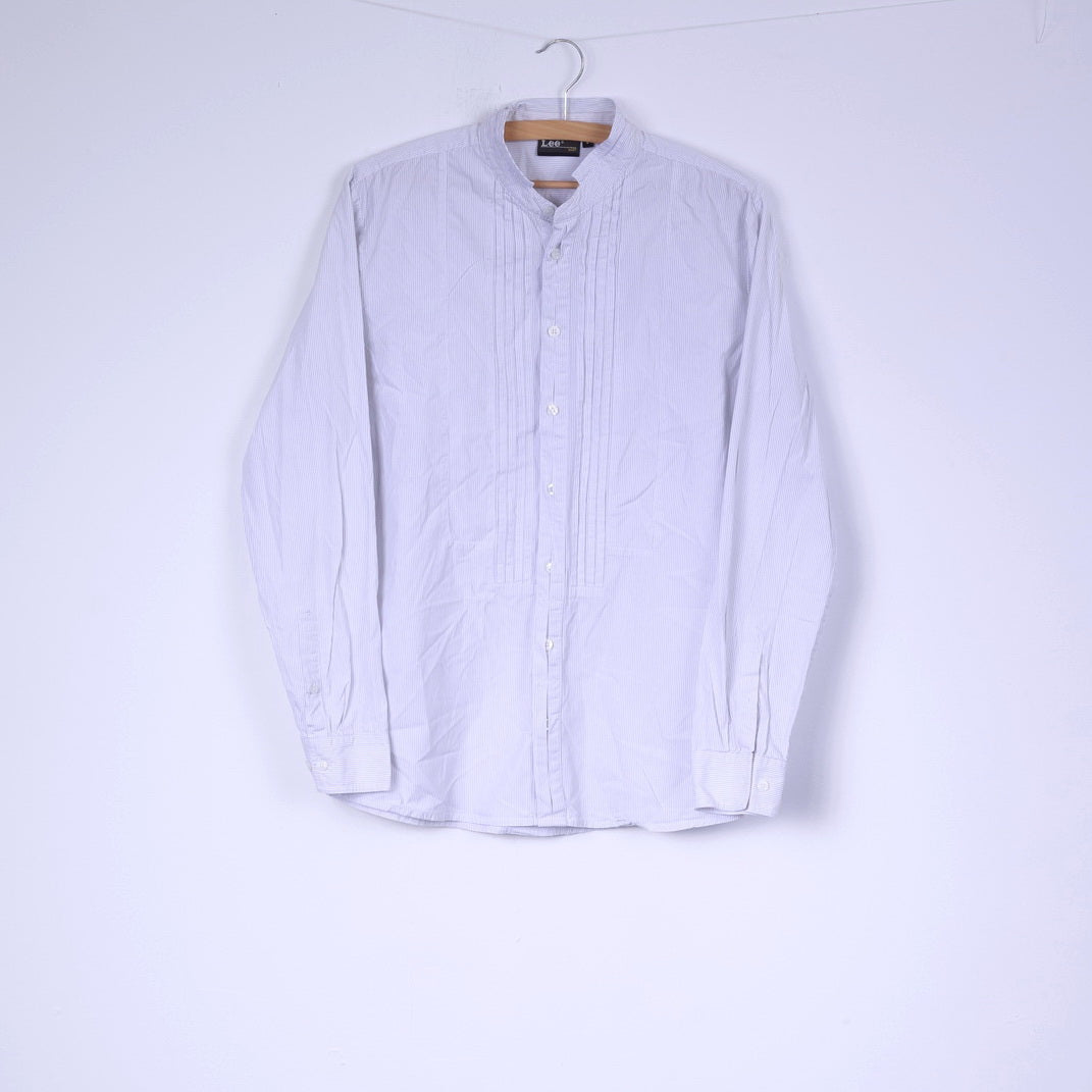 Lee L Chemise décontractée pour homme Col montant rayé Blanc à manches longues