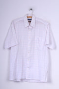 Tom Hagan Mens M 39/40 Casual Shirt White Check Short Sleeve Cotton Rich Summer Top