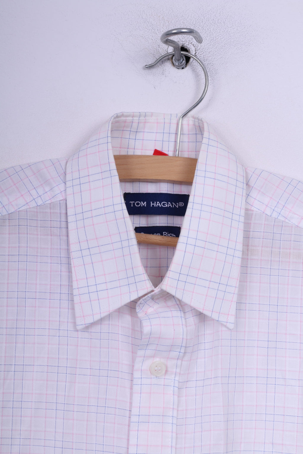 Tom Hagan Hommes M 39/40 Chemise décontractée à carreaux blancs à manches courtes en coton riche haut d'été 