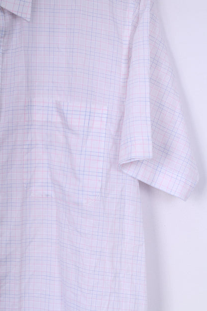 Tom Hagan Mens M 39/40 Casual Shirt White Check Short Sleeve Cotton Rich Summer Top