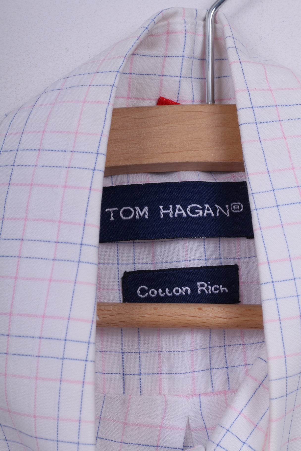 Tom Hagan Mens M 39/40 Casual Shirt White Check Short Sleeve Cotton Rich Summer Top