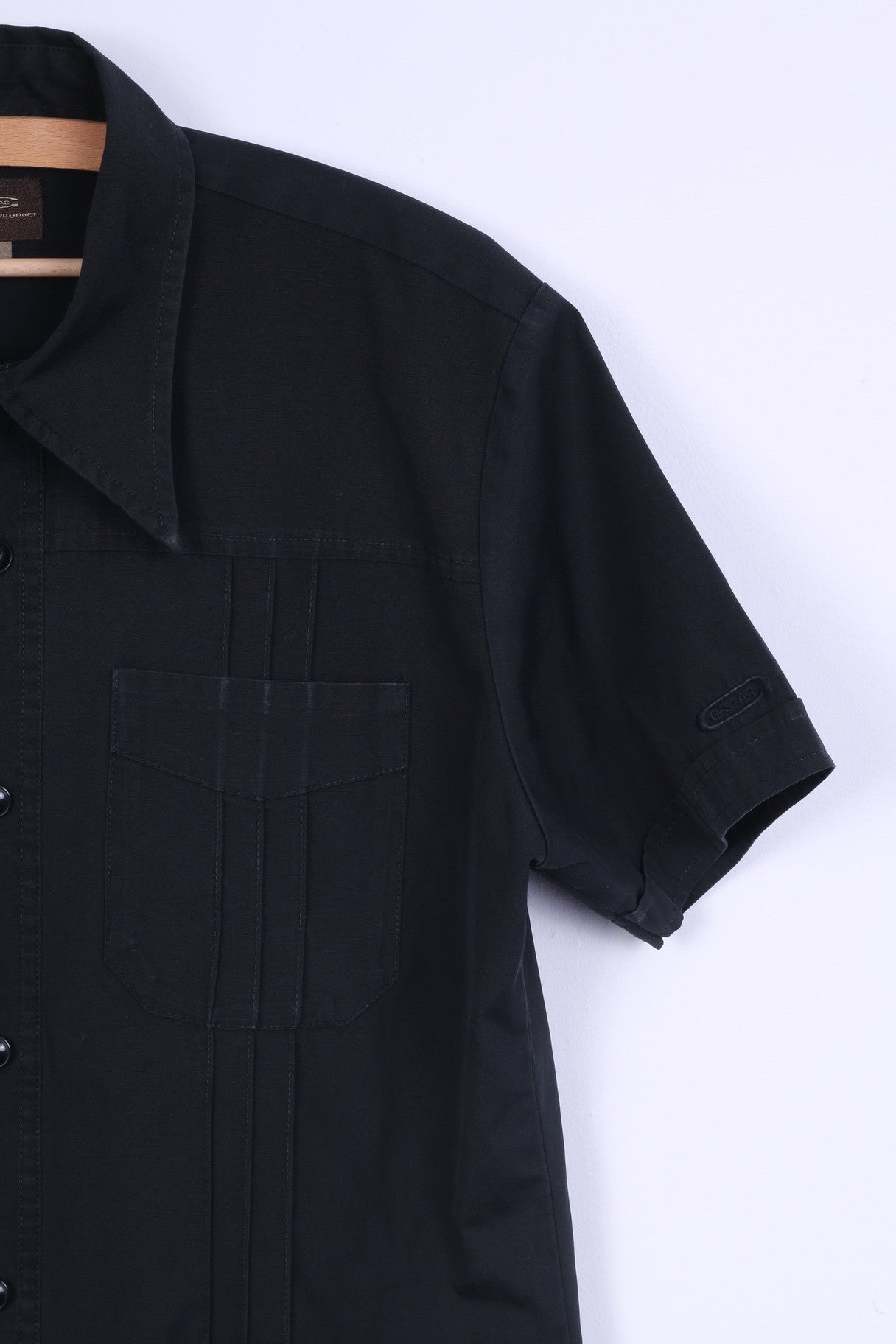 G-Star Mens L Casual Shirt Short Sleeve Black Cotton