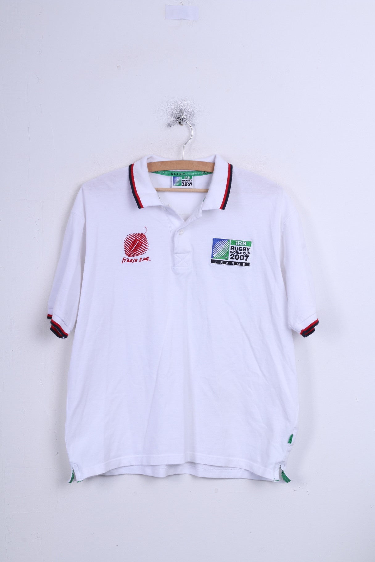 Irb Rugby 2007 Mens M Polo Shirt White Cotton France Sport - RetrospectClothes