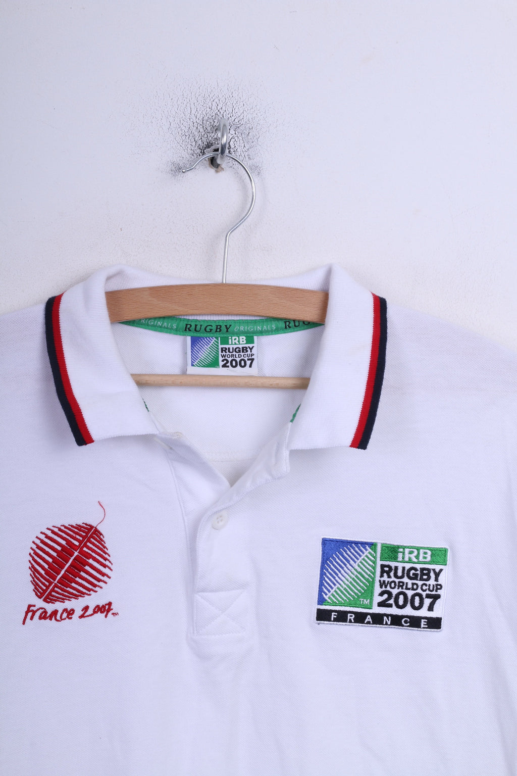 Irb Rugby 2007 Mens M Polo Shirt White Cotton France Sport - RetrospectClothes