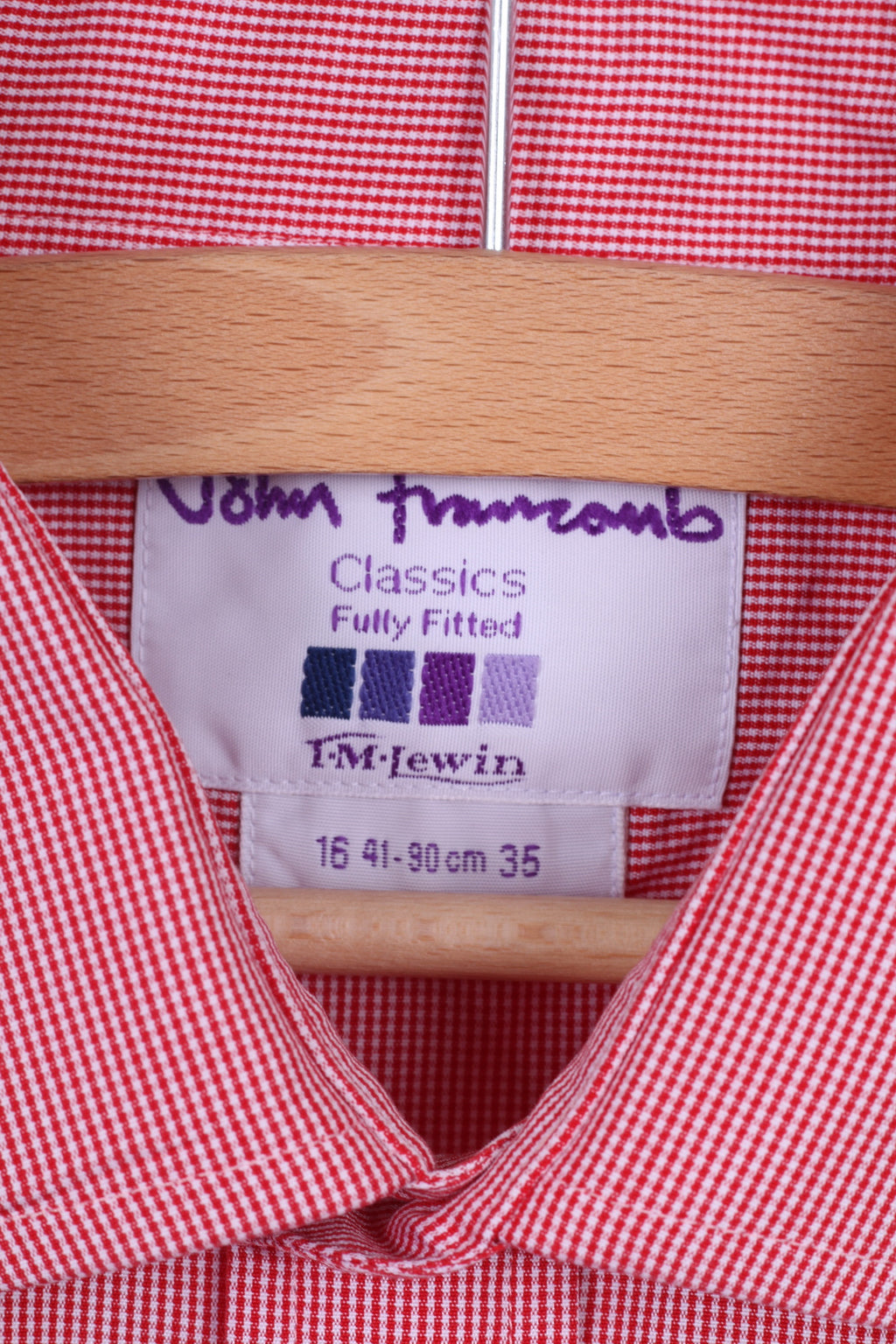T.M Lewin Mens 16 35 XL Casual Shirt Long Sleeve Check Red Fully Fitted Cotton Cufflinks