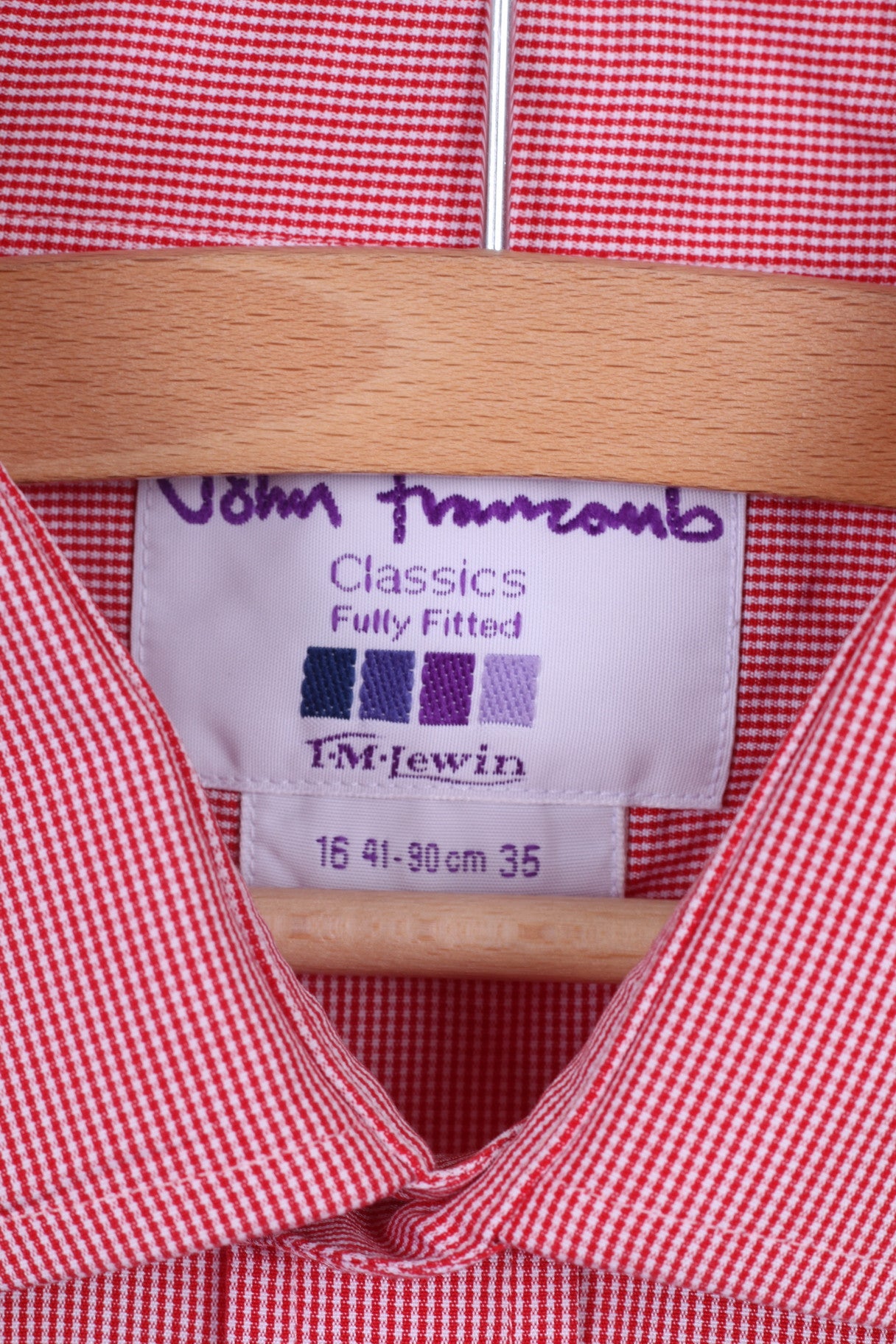 T.M Lewin Mens 16 35 XL Casual Shirt Long Sleeve Check Red Fully Fitted Cotton Cufflinks