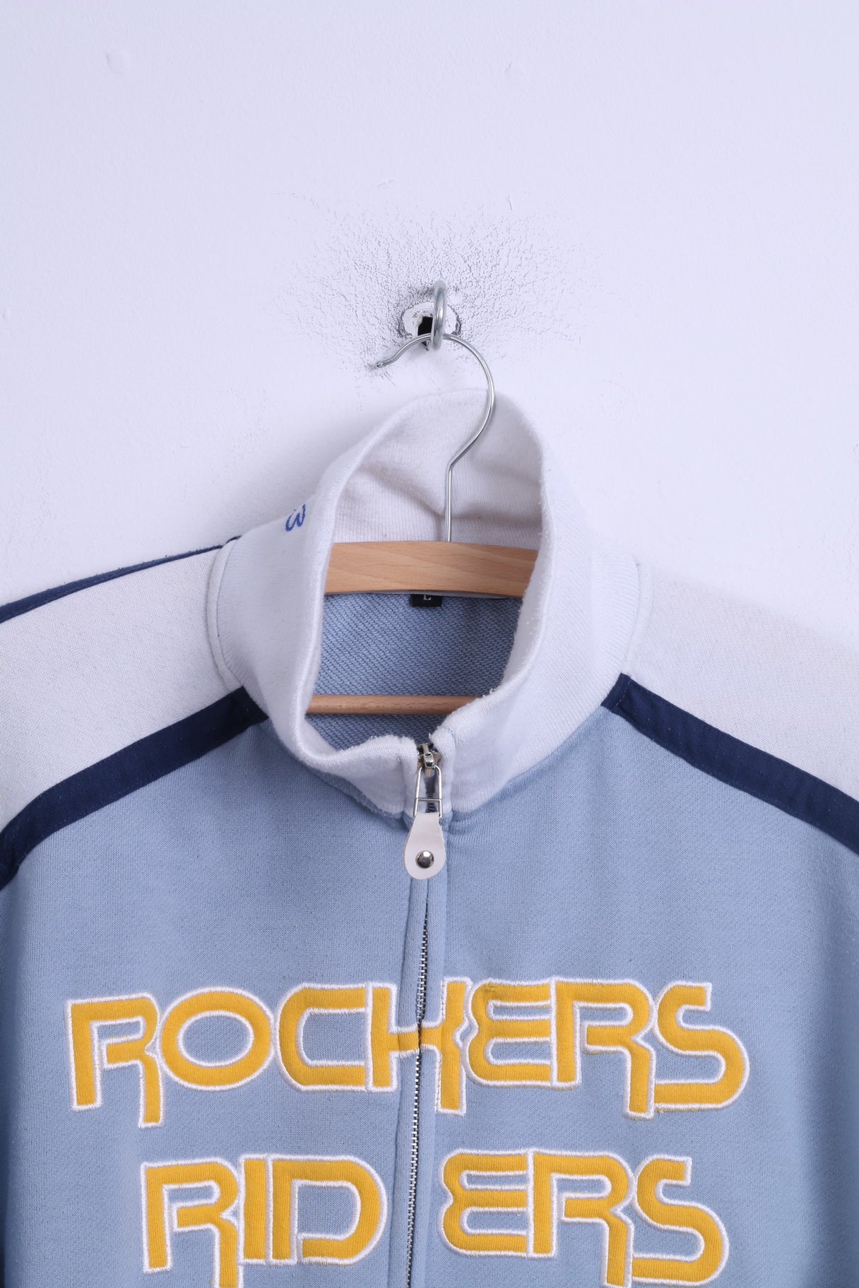 Felpa Kemitch Socialite da uomo L in cotone blu Top con cerniera ricamata Rochers Riders