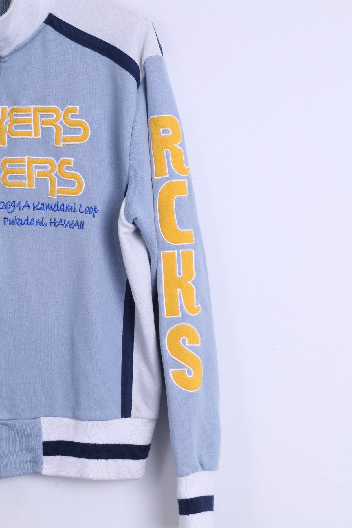 Felpa Kemitch Socialite da uomo L in cotone blu Top con cerniera ricamata Rochers Riders