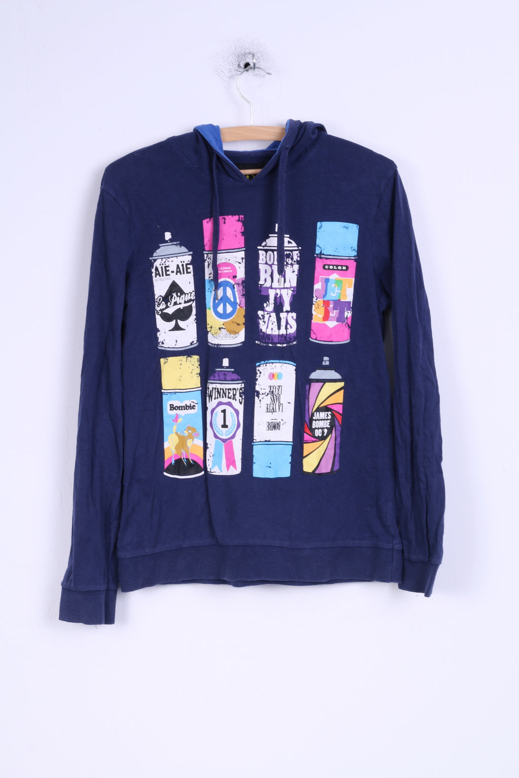 Camicia a maniche lunghe da uomo Bizzbee S in cotone grafico con cappuccio blu scuro