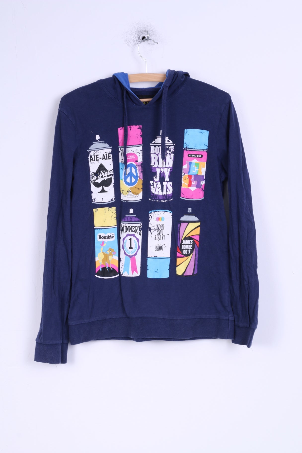 Camicia a maniche lunghe da uomo Bizzbee S in cotone grafico con cappuccio blu scuro